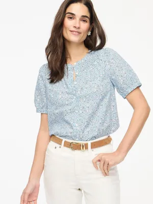 J. Crew Floral linen Short Sleeve Button-Up Blouse Blue size small thumbnail 1