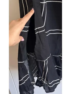 Anthropologie Sancia Black Windowpane Wide Leg Pants Size S Side Slit Cotton Resort thumbnail 6