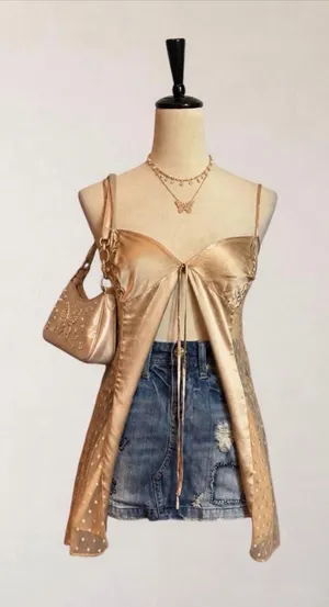 Victoria’s Secret Champagne Satin Sheer Mesh Babydoll Cami Top Size S thumbnail 1