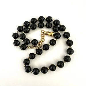 Monet vintage black beaded and gold tone spacers choker necklace thumbnail 3