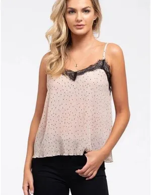NWT Victoria's Secret | L Cami Lingerie Tank Top Pink Black Polka Dot Satin Lace thumbnail 1