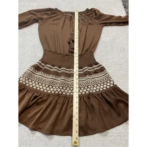 Shyanne Brown Western Embroidered Smocked Mini Dress Long Sleeve Tassels Size M thumbnail 12