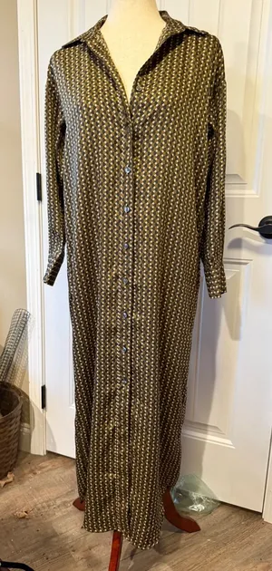 BANANA‎ REPUBLIC PETITE XS Geometric Print Button Front Maxi Shirt Dress thumbnail 1