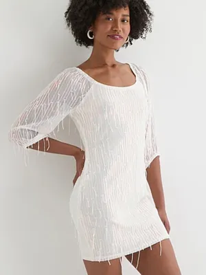 As U Wish Ivory White Beaded Mini Dress thumbnail 1