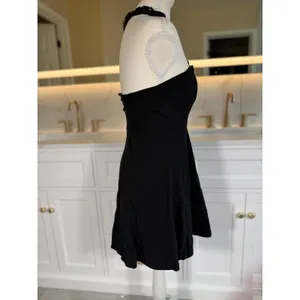 Crochet Halter Mini Dress Womens XS Black Fit Flare Boho Goth LBD Festival party thumbnail 4