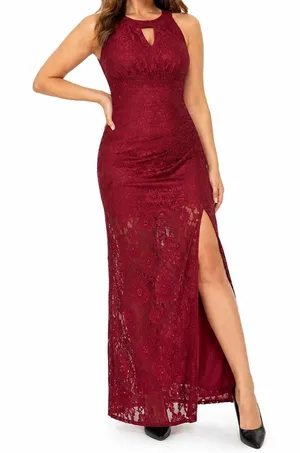 Sweet Storm Womens Burgundy Lace Maxi Dress Size S Sleeveless Formal Evening Prom Party Gown thumbnail 1