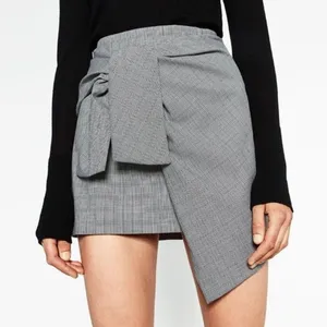 Zara Black & White Houndstooth mini Skirt with Bow Knot thumbnail 1