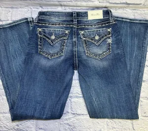 Miss Me Los Angeles Curvy Boot Cut Embellished Beaded Jeans Bling Size 27x29.5 thumbnail 2