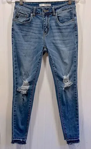 KanCan mid rise distressed raw hem skinny jean thumbnail 1