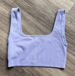SET Active Light Purple Sports Bra Ribbed Square Neck Lavender thumbnail 1