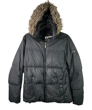 Columbia Puffer Jacket Down Fill‎ Faux Fur Trim Hood Black Women Size S XL5984 thumbnail 1