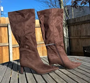 A new‎ day womans Boots Brown faux suede size 9.5 wide knee high winter fall nwt thumbnail 1