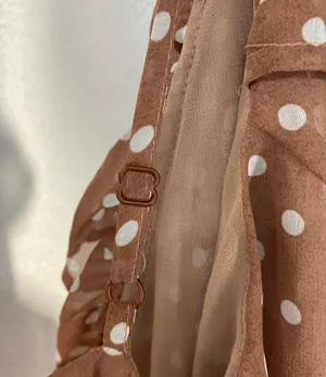 LIONESS Caliente Ruffle Wrap Dress Brown White Polka Dot NWOT Womens Large thumbnail 6