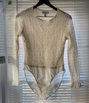Vintage Patricia Jones cream woven boho cream bodysuit, size large thumbnail 1