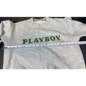 Playboy by PacSun Y2K Gray Crewneck Sweatshirt S Green Textured Logo Pullover thumbnail 8