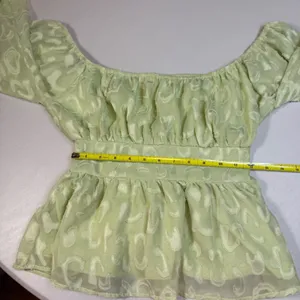 A.CALIN Flying Tomato Sage Green Texture Peplum Top‎ Balloon Sleeve Cottage Core thumbnail 8