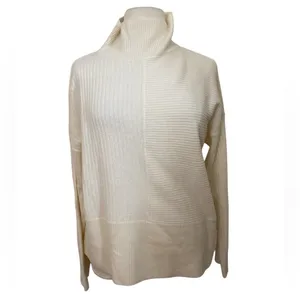Summersalt The Luxe Cashmere Wool Funnel Neck Ribbed Knit Sweater White Sand thumbnail 2