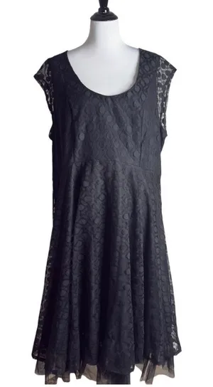 Lane Bryant Plus Size Black Lace Tulle Midi Dress Womens 28 Whimsigoth Flared thumbnail 1