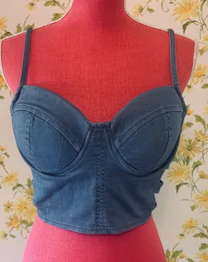 Haute Monde Boutique Cut Out Denim Bustier Size M thumbnail 1