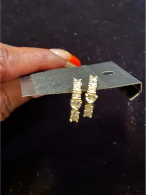 Gold tone CZ Huggie Hoops | Baguette + Round Crystals thumbnail 5