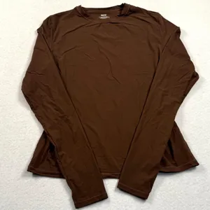 Skims Fits Everybody Long Sleeve T Shirt Womens Large Brown Cocoa Slim Crewneck thumbnail 1