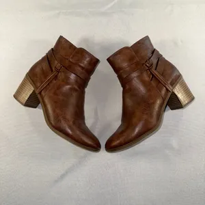 Frye & Co - Indiana Heeled Stacked Leather Ankle Boots Brown Women's Size 8M New thumbnail 5