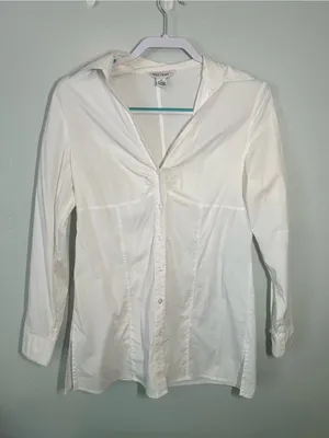 White House | Black Market White Long Button Down Shirt thumbnail 1