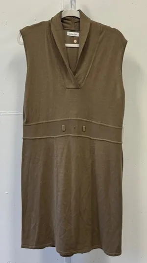 Calvin Klein Taupe Sleeveless Shawl Collar Sweater Dress CD2W1QAP XL thumbnail 1