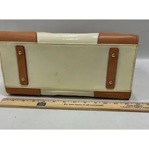 Dooney Bourke Cream Patent Leather Janine Shoulder Tote Satchel Tan Trim‎ Bag thumbnail 4