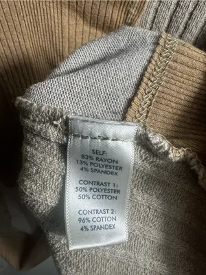 S245. BKE Two-Tone Tan and Cream Patchwork Ribbed V-Neck Sweater-large thumbnail 3