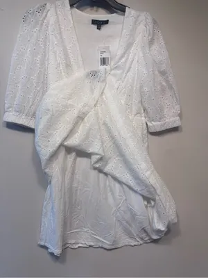 Fore Floral Eyelet Puff Sleeve Dress Size XS White NWT thumbnail 7