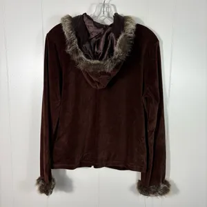 Boston Traders Vintage Y2K Fur Trim Brown Velvet Velour Full Zip Track Jacket M thumbnail 6