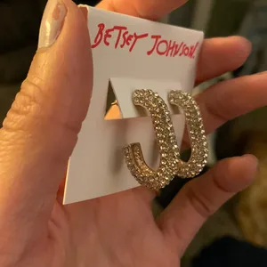Betsey Johnson crystal diamond paved half loop earrings thumbnail 2
