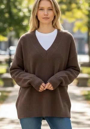 Cyrus Oversized Sweater Women XS Brown Wool Blend Minimalist Earthy Loungewear thumbnail 1