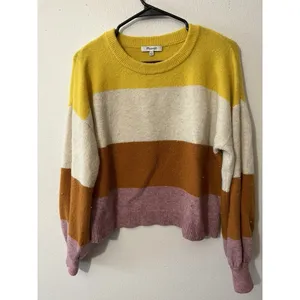 Madewell Yellow/White/Brown/Purple Striped Knit Wool Crewneck Pullover L D25 thumbnail 4
