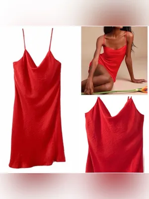 NWT Lulus red satin slip dress cowl neck going out dress medium thumbnail 2