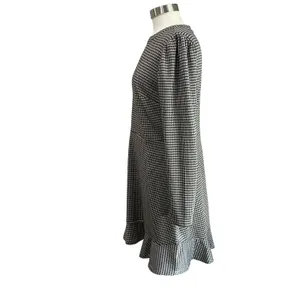 Loft Houndstooth Ruffle Posh Trim Mini‎ Dress Black and White Size 10 thumbnail 2