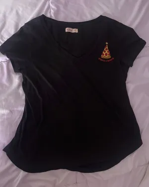 Hollister Black V-Neck Tee with Pizza Christmas Embroidery thumbnail 1