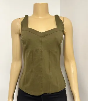 Anthropologie Olive Green Corset Tank Top Sweetheart‎ Neckline XS Side Zip Ponte thumbnail 1