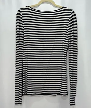 White House Black Market Navy and White Striped Long Sleeve Shirt thumbnail 2