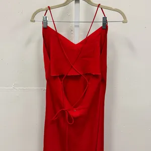 NWT Fabletics Satin Slip Midi Halter Dress Lace Up Back Red‎ Medium thumbnail 6