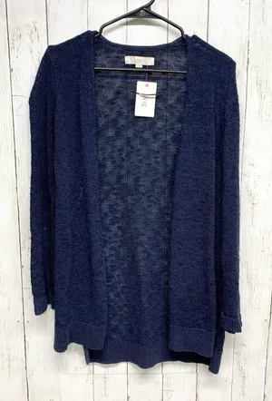 Ann Taylor LOFT‎ Sweater Women Large Blue Open Front Long Sleeve Knit Cardigan thumbnail 1