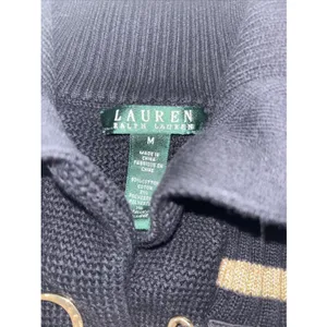 Lauren Ralph Lauren Black Gold Striped Sweater Toggle Medium Sparkle Metallic thumbnail 4