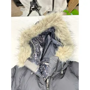 Salomon women black short puffer coat, fur lined hood. Size S. down filled. thumbnail 8