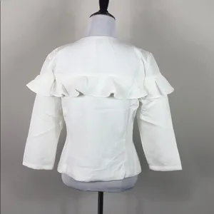 Ivory Ruffle Jacket Lightweight Zip Front Cropped Blazer Lined Size Small NWT White thumbnail 8