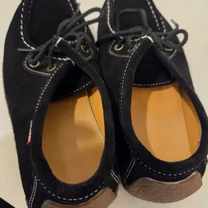 Black Leather Moccasin Sneakers Lace Up Comfort Suede Boho Indie Western 7.5 thumbnail 7
