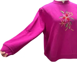 Kim Rogers Magenta‎ Floral Embroidered Sweatshirt L thumbnail 2