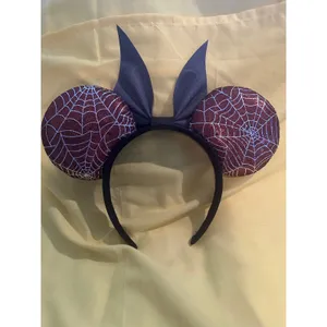 Handmade Disney Halloween Orange and Black Glitter Spiderweb Headband Ears thumbnail 2