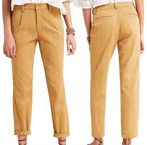 Anthropologie Women Scout Slim Pleated Straight Leg Ankle Pants Honey 27 Boho thumbnail 2