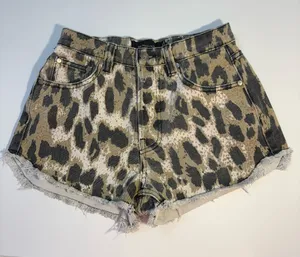 MinkPink Animal Instincts Leopard Print Shorts Wms XS Buttonfly Denim Distress thumbnail 1